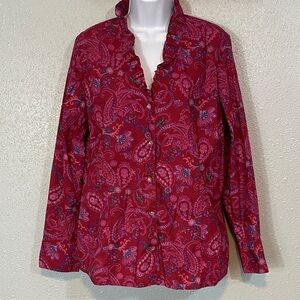 Appleseed's Red Paisley Ruffle Blouse